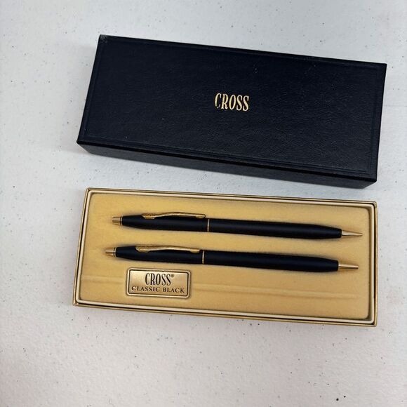 Other - Cross Classic Black & Gold Ballpoint Pen/Pencil Set 2501 W/Box Blue Ink